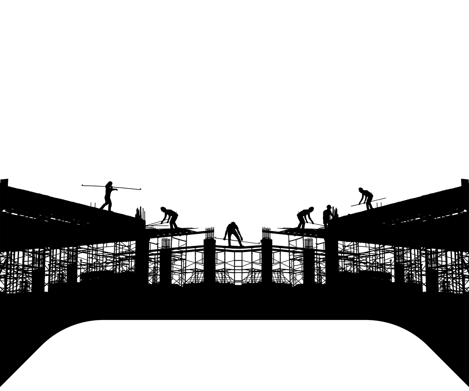 足場を組み立てる作業員の影